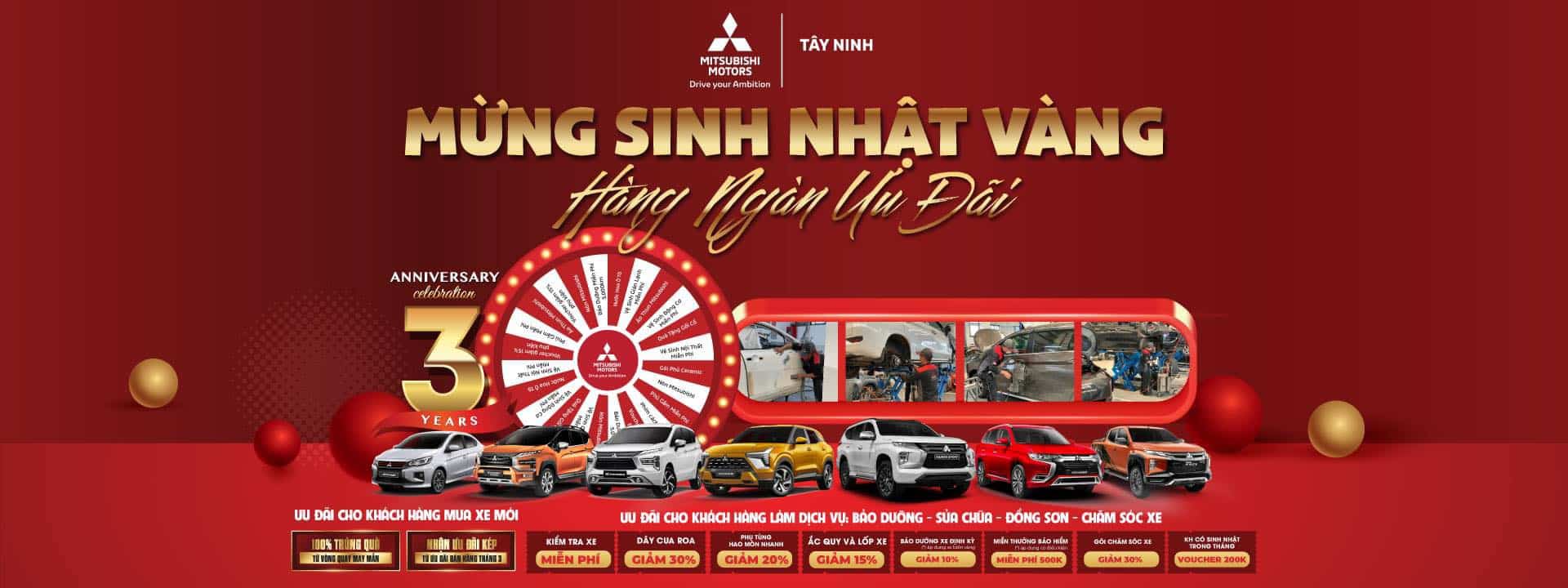 banner kỷ niệm 3 năm Mitsubishi Tây Ninh